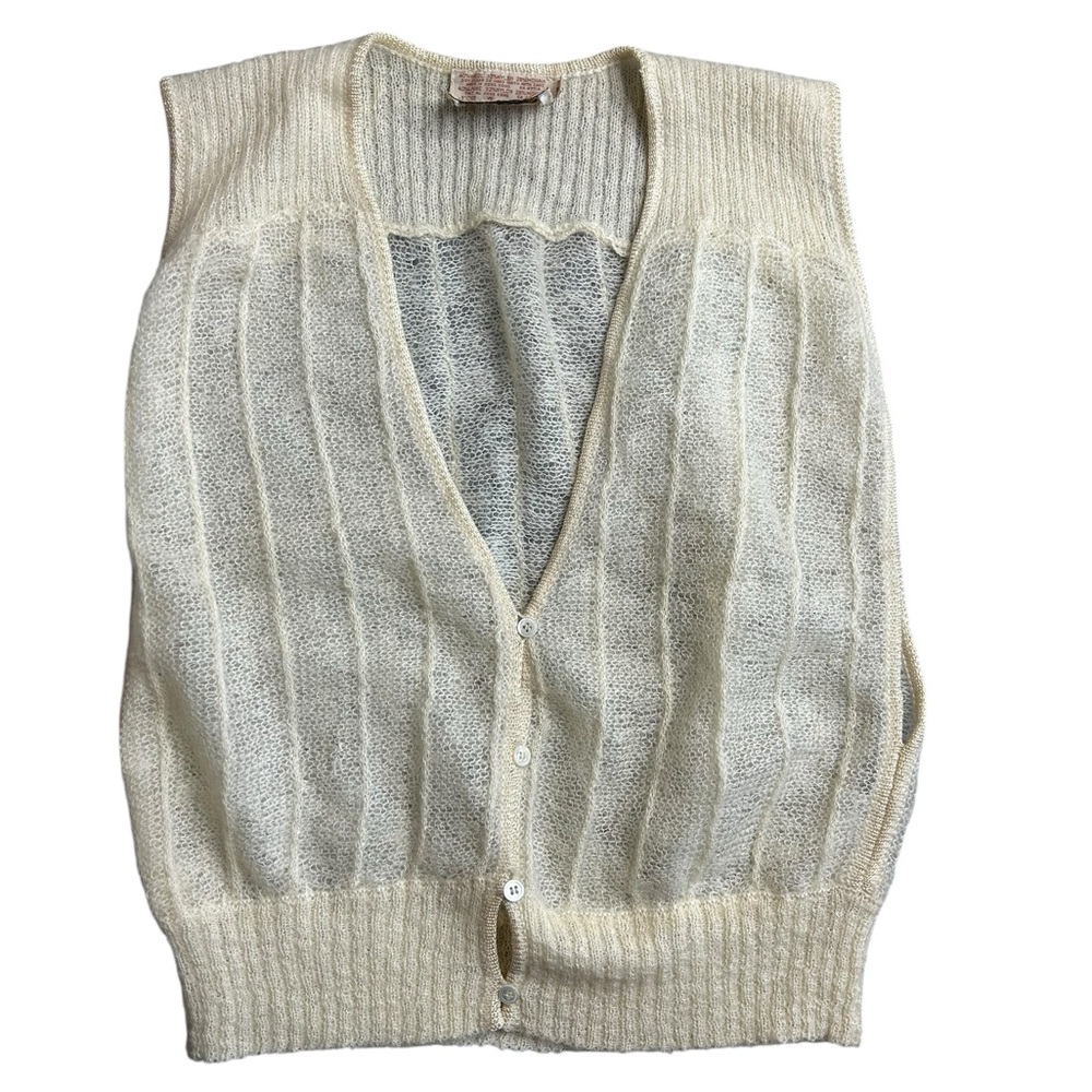 Vintage Outlander Mohair Wool Blend Knit Sweater Vest Cream Made in Hong Kong
